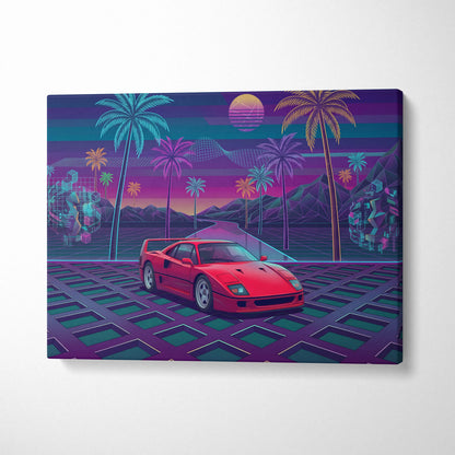 Ferrari F40 Inspired, Vaporwave Neon Palm Sunset - Car Art Neon Pink Blue Purple Retro Futurism, Nostalgic Mood