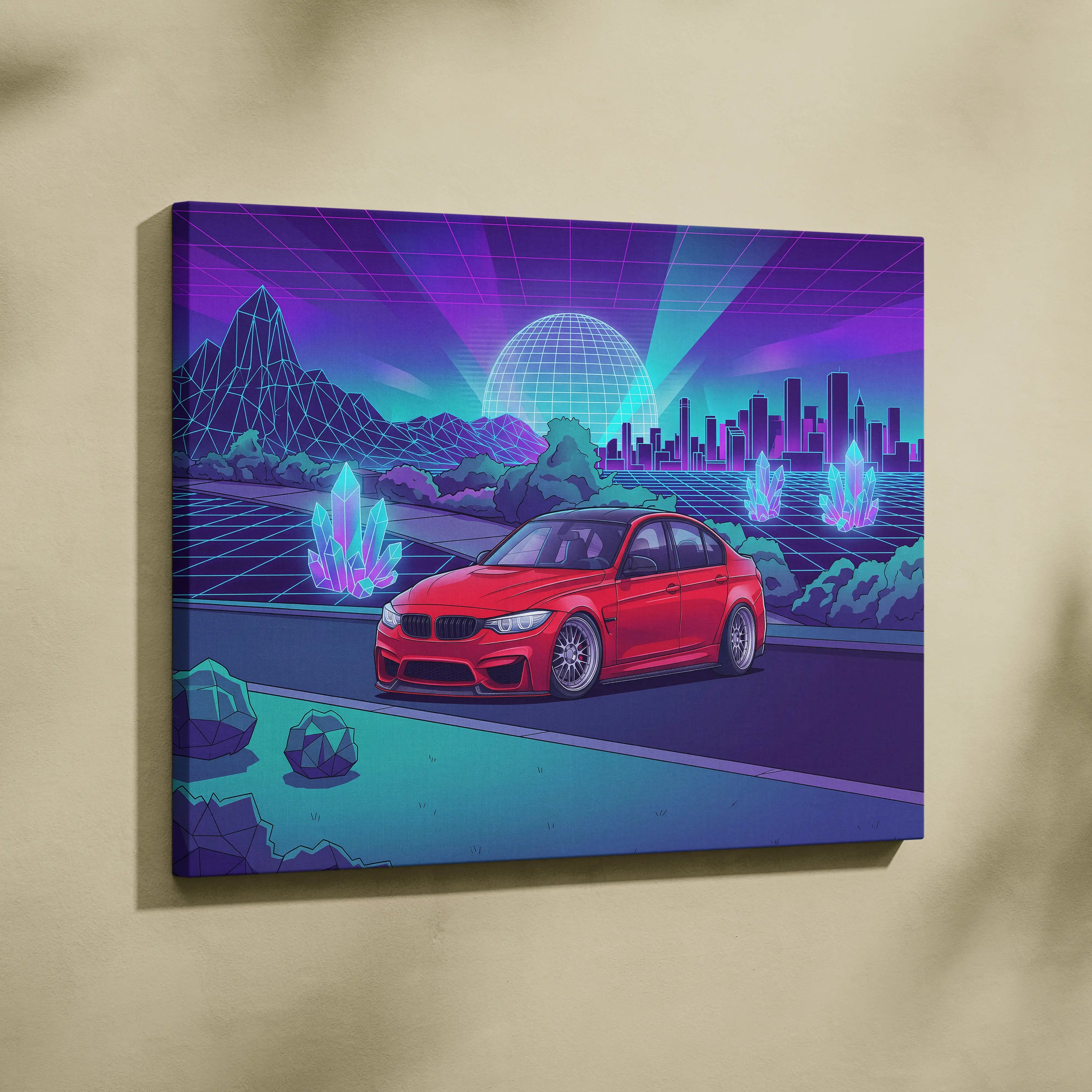 BMW M3 Inspired Vaporwave Neon Canvas - Car Art Neon Blue Purple Living Room Futurism Mood Neon Glow Canvas