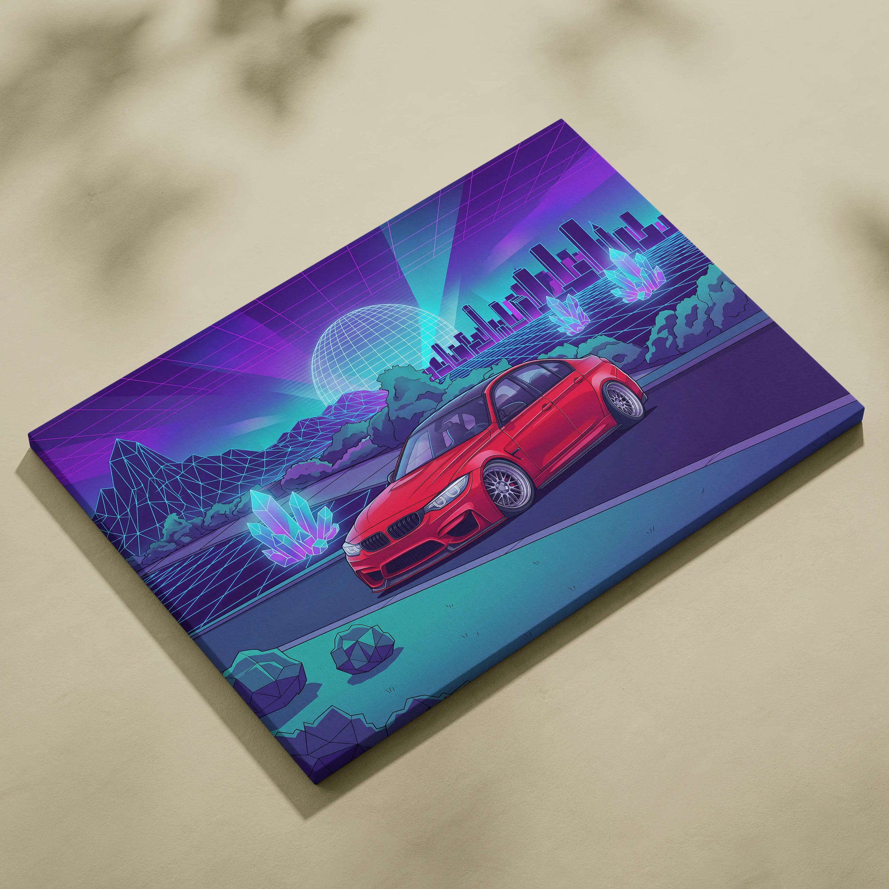BMW M3 Inspired Vaporwave Neon Canvas - Car Art Neon Blue Purple Living Room Futurism Mood Neon Glow Canvas