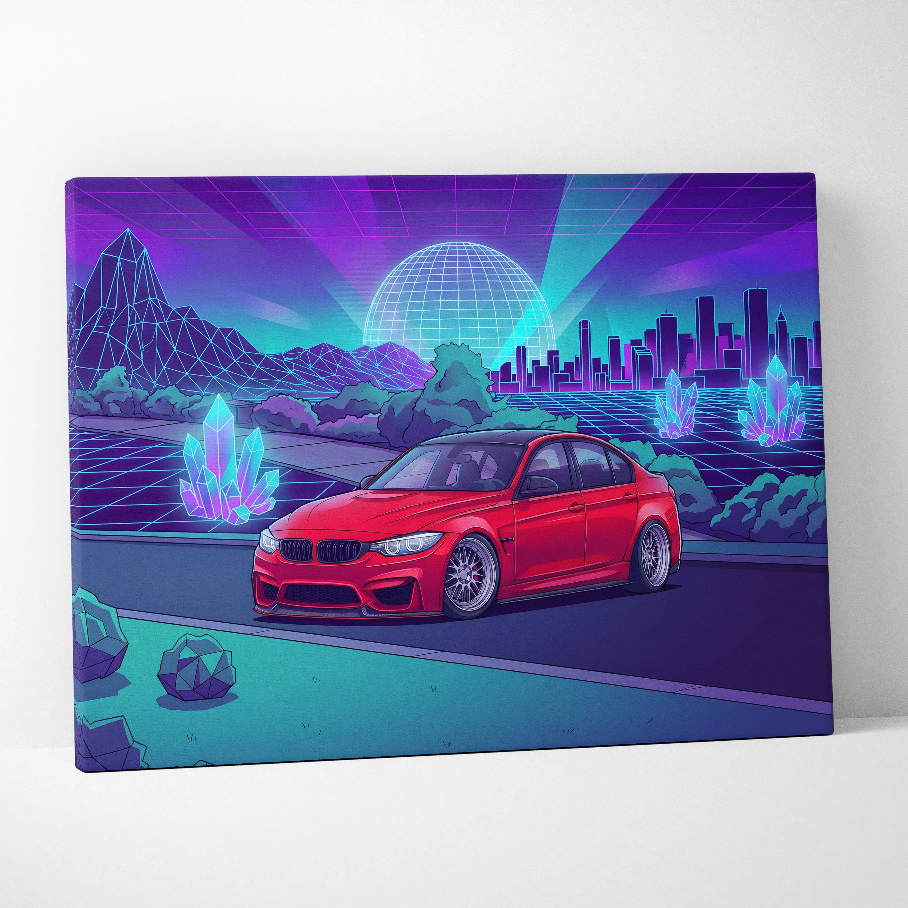 BMW M3 Inspired Vaporwave Neon Canvas - Car Art Neon Blue Purple Living Room Futurism Mood Neon Glow Canvas