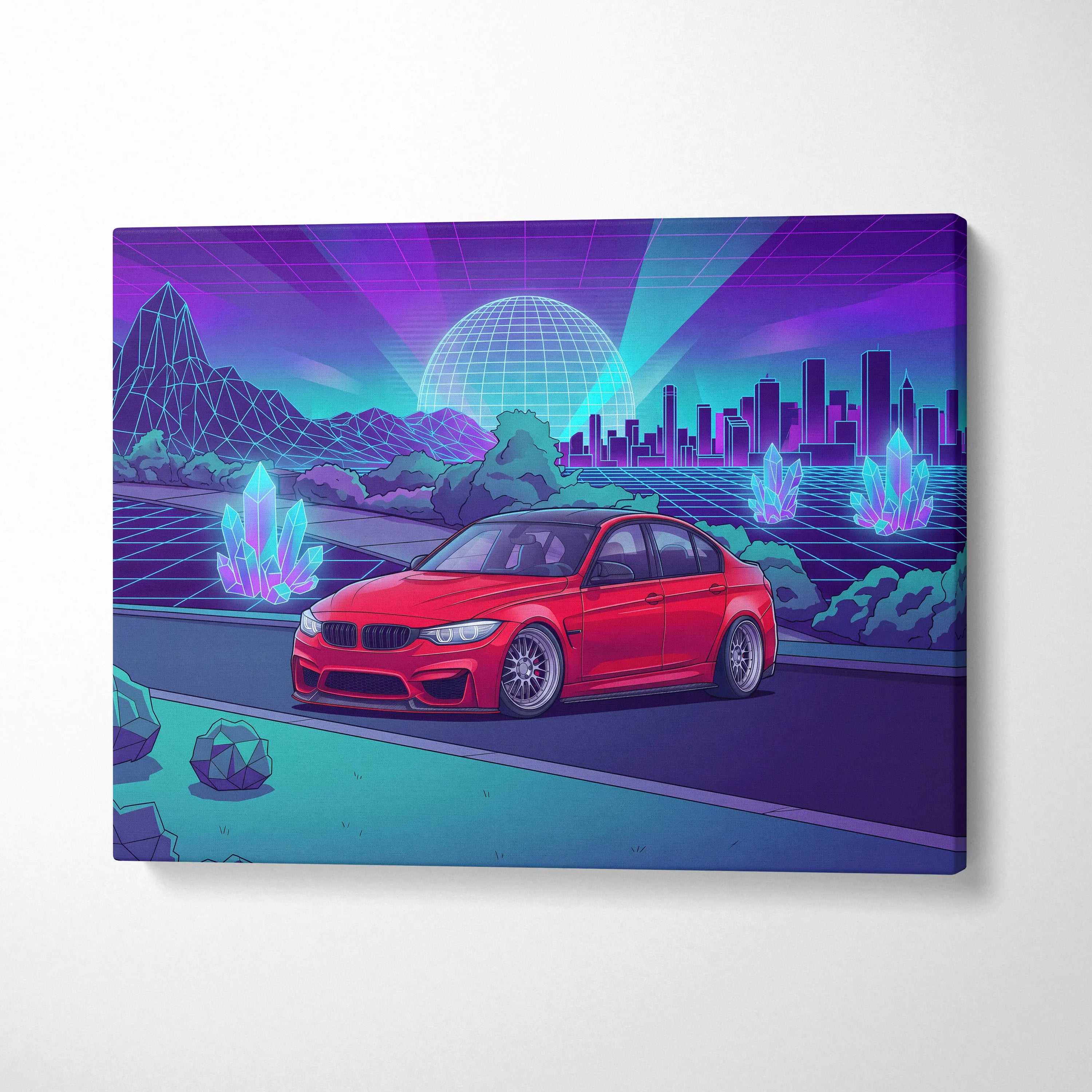BMW M3 Inspired Vaporwave Neon Canvas - Car Art Neon Blue Purple Living Room Futurism Mood Neon Glow Canvas