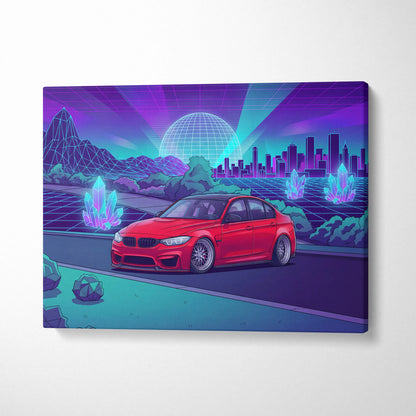 BMW M3 Inspired Vaporwave Neon Canvas - Car Art Neon Blue Purple Living Room Futurism Mood Neon Glow Canvas