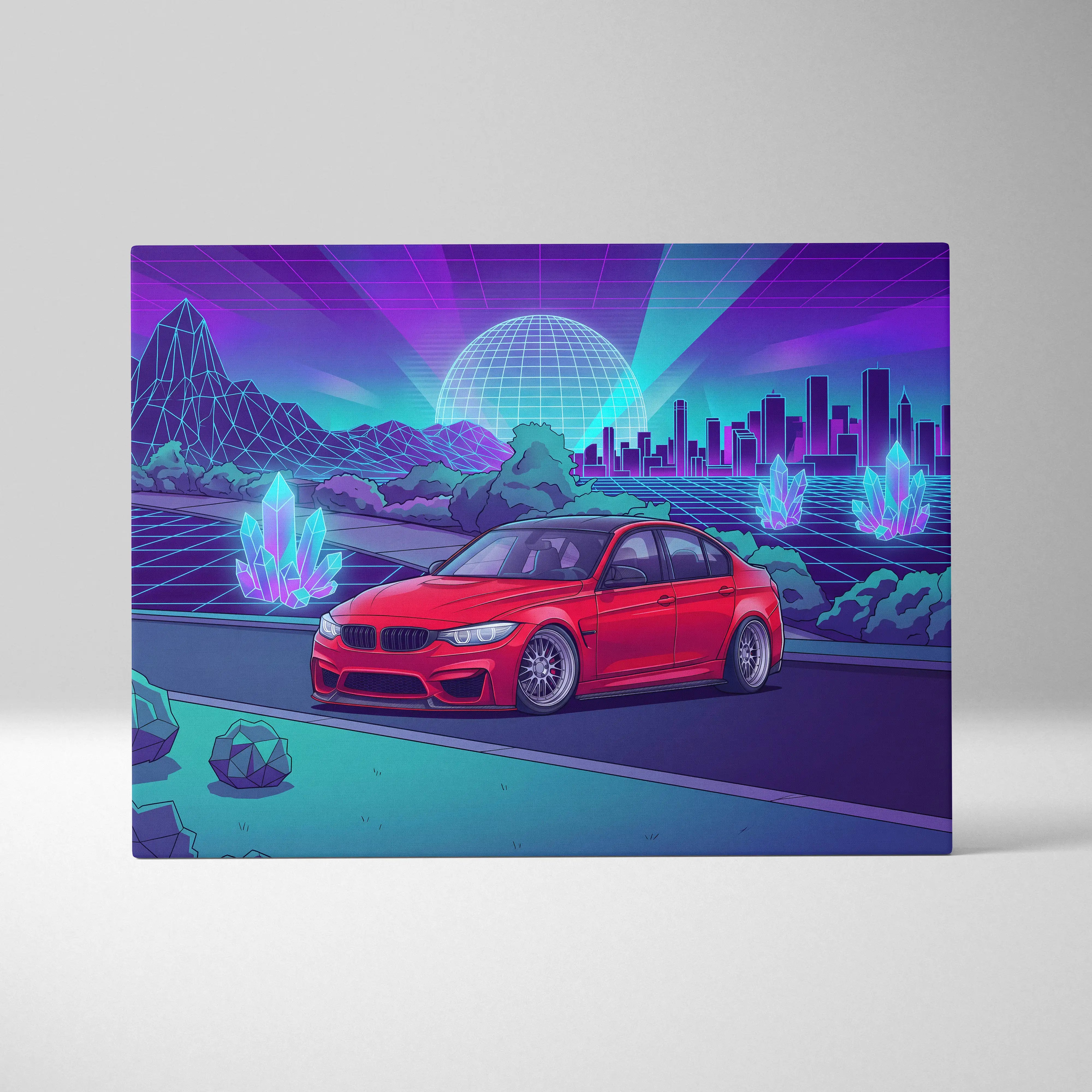 BMW M3 Inspired Vaporwave Neon Canvas - Car Art Neon Blue Purple Living Room Futurism Mood Neon Glow Canvas