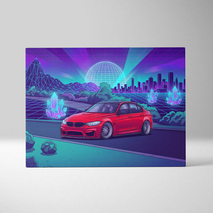 BMW M3 Inspired Vaporwave Neon Canvas - Car Art Neon Blue Purple Living Room Futurism Mood Neon Glow Canvas