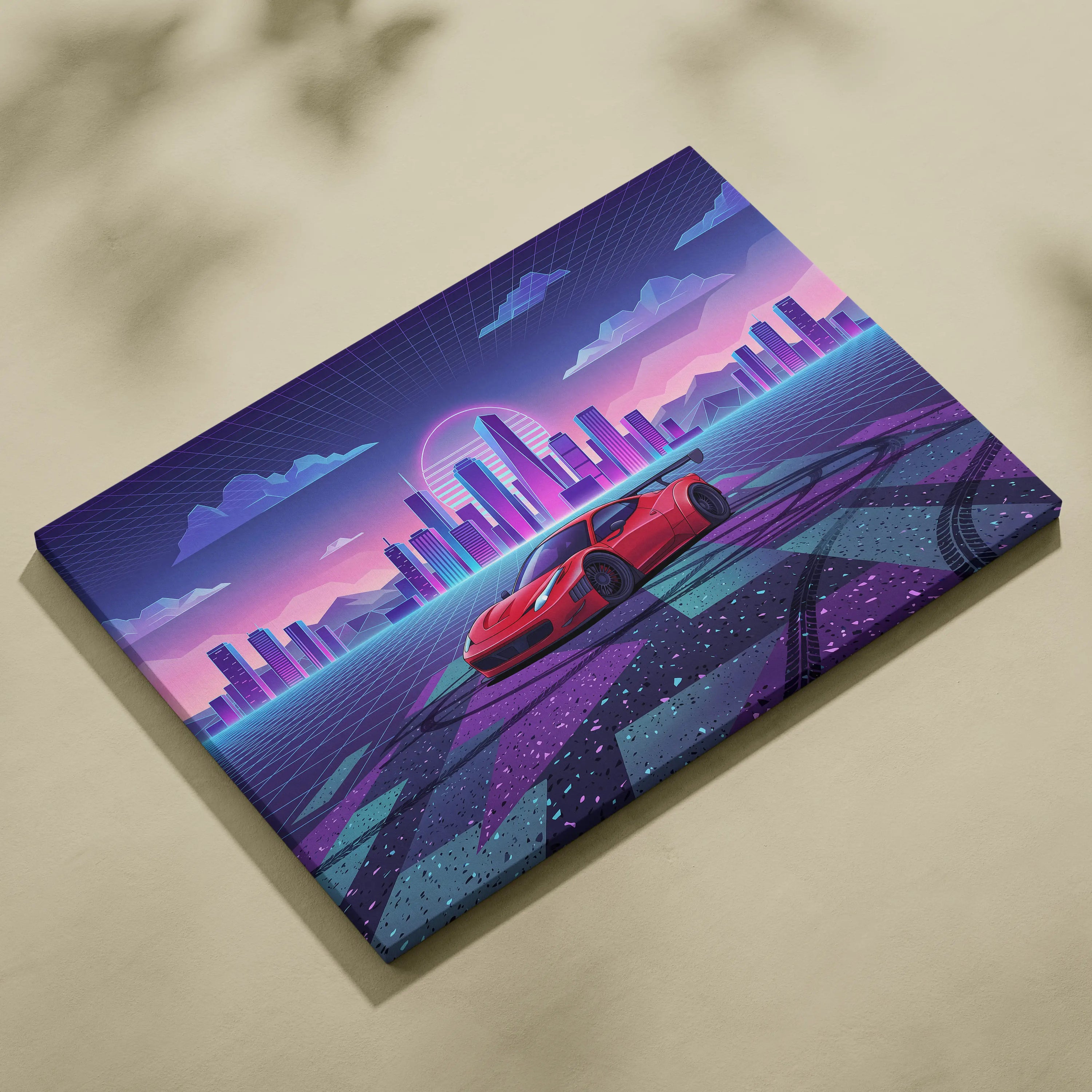 Ferrari 458 Italia Inspired Vaporwave Neon City Car Scene - Car Neon Pink Living Room Vaporwave - Nostalgic Mood Art