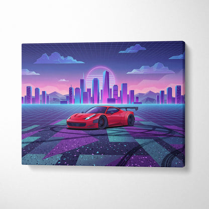 Ferrari 458 Italia Inspired Vaporwave Neon City Car Scene - Car Neon Pink Living Room Vaporwave - Nostalgic Mood Art