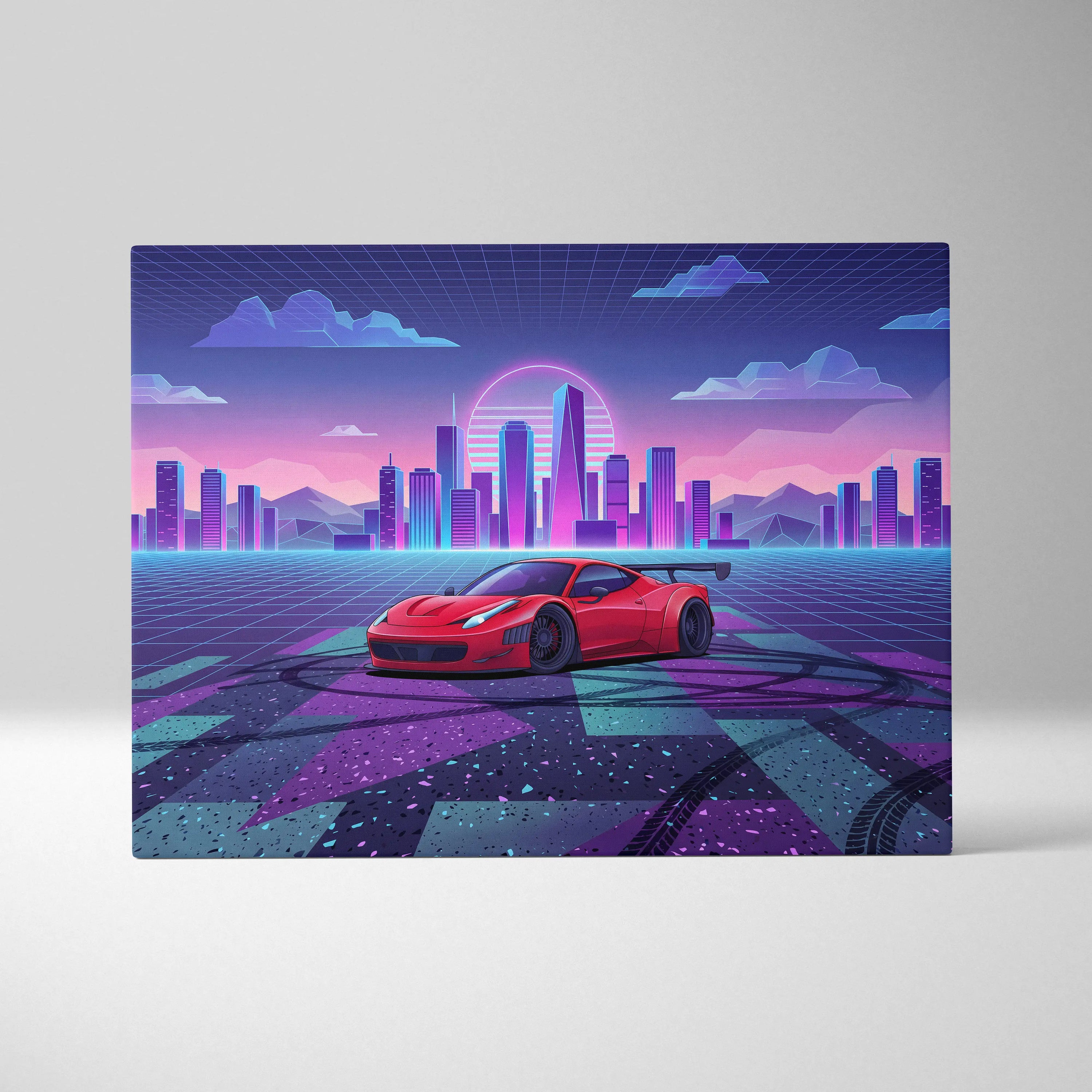 Ferrari 458 Italia Inspired Vaporwave Neon City Car Scene - Car Neon Pink Living Room Vaporwave - Nostalgic Mood Art
