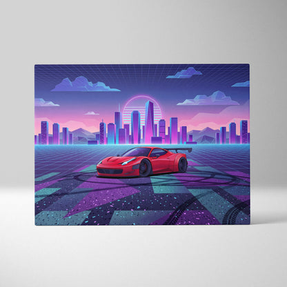 Ferrari 458 Italia Inspired Vaporwave Neon City Car Scene - Car Neon Pink Living Room Vaporwave - Nostalgic Mood Art