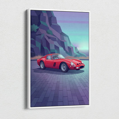 Ferrari 250 GTO Inspired Red Teal Canvas Wall Art, Vaporwave Classic Car Artwork, Neon Mountain Garage Decor, Retro Futuristic Exotic Print