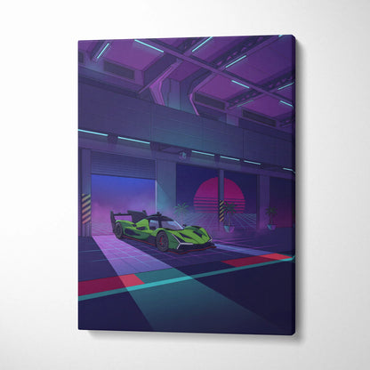 Lamborghini SC63 Inspired Green Purple Canvas Wall Art, Neon Vaporwave Hypercar Artwork for Modern Garage Decor