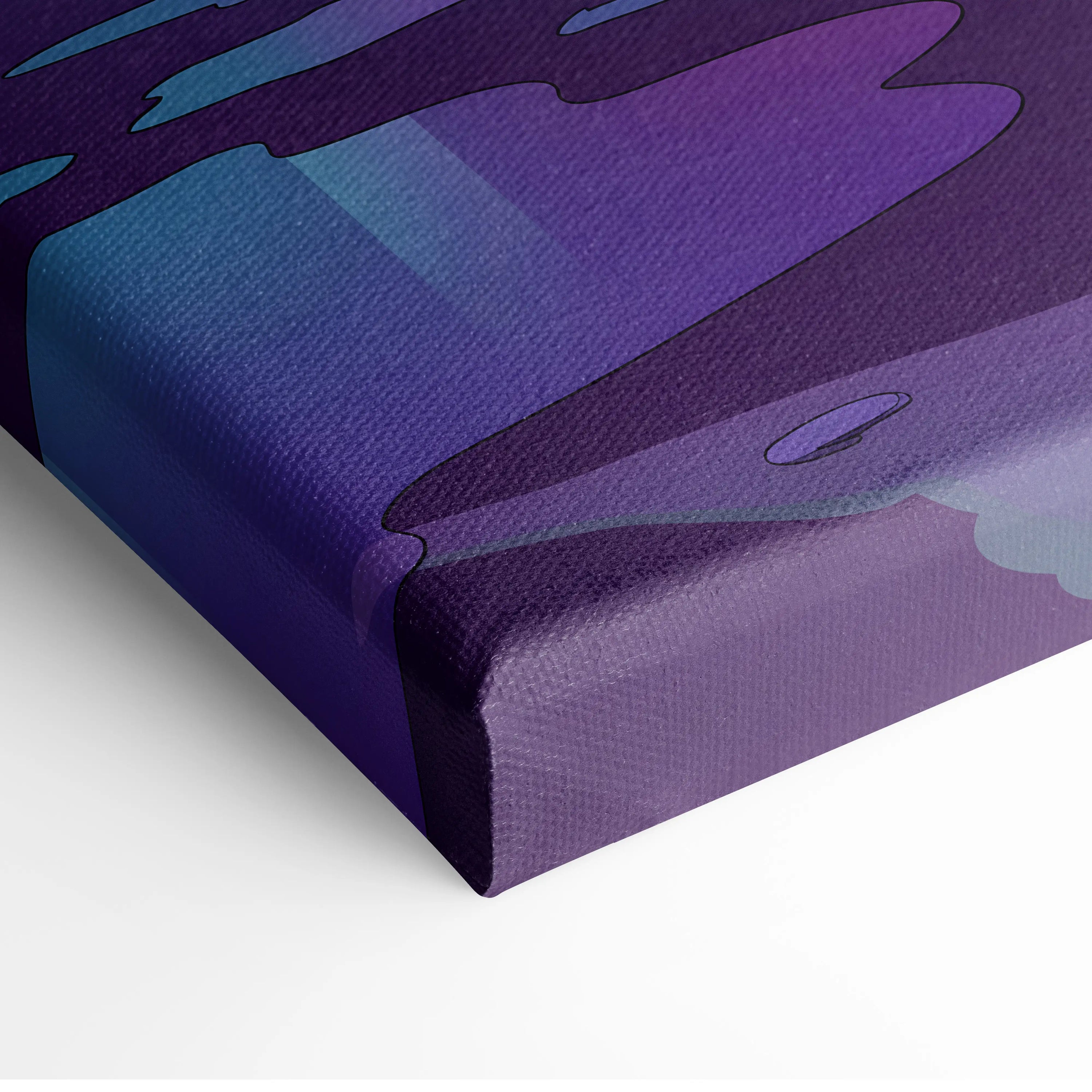 Lamborghini Huracan Inspired White Purple Canvas Wall Art, Coastal Neon Vaporwave Supercar Artwork for Modern Garage Decor