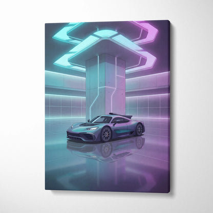 Mercedes-AMG One Inspired Silver Purple Canvas Wall Art, Pastel Vaporwave Hypercar Artwork for Futuristic Garage Decor