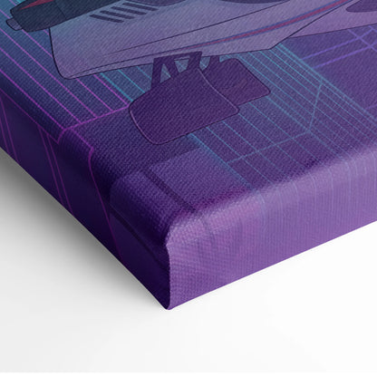 Porsche 935 Inspired White Purple Canvas Wall Art Vaporwave Race Car Artwork Neon City Garage Decor Retro Futuristic Motorsport Print