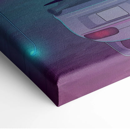 Toyota Supra MK4 Inspired White Purple Canvas Wall Art Vaporwave JDM Sports Car Artwork Neon Sunset Garage Decor Retro Futuristic Night Print