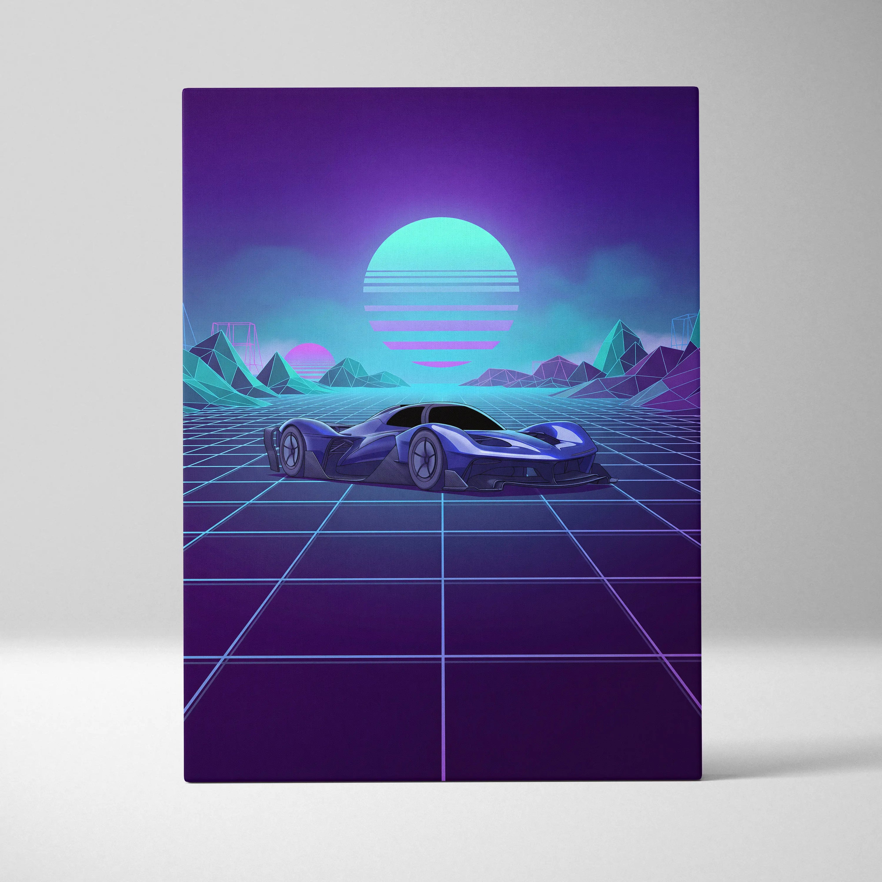Red Bull RB17 Inspired Blue Purple Canvas Wall Art Vaporwave Hypercar Artwork Neon Grid Garage Decor Retro Futuristic Motorsport Print