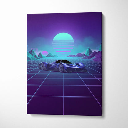 Red Bull RB17 Inspired Blue Purple Canvas Wall Art Vaporwave Hypercar Artwork Neon Grid Garage Decor Retro Futuristic Motorsport Print