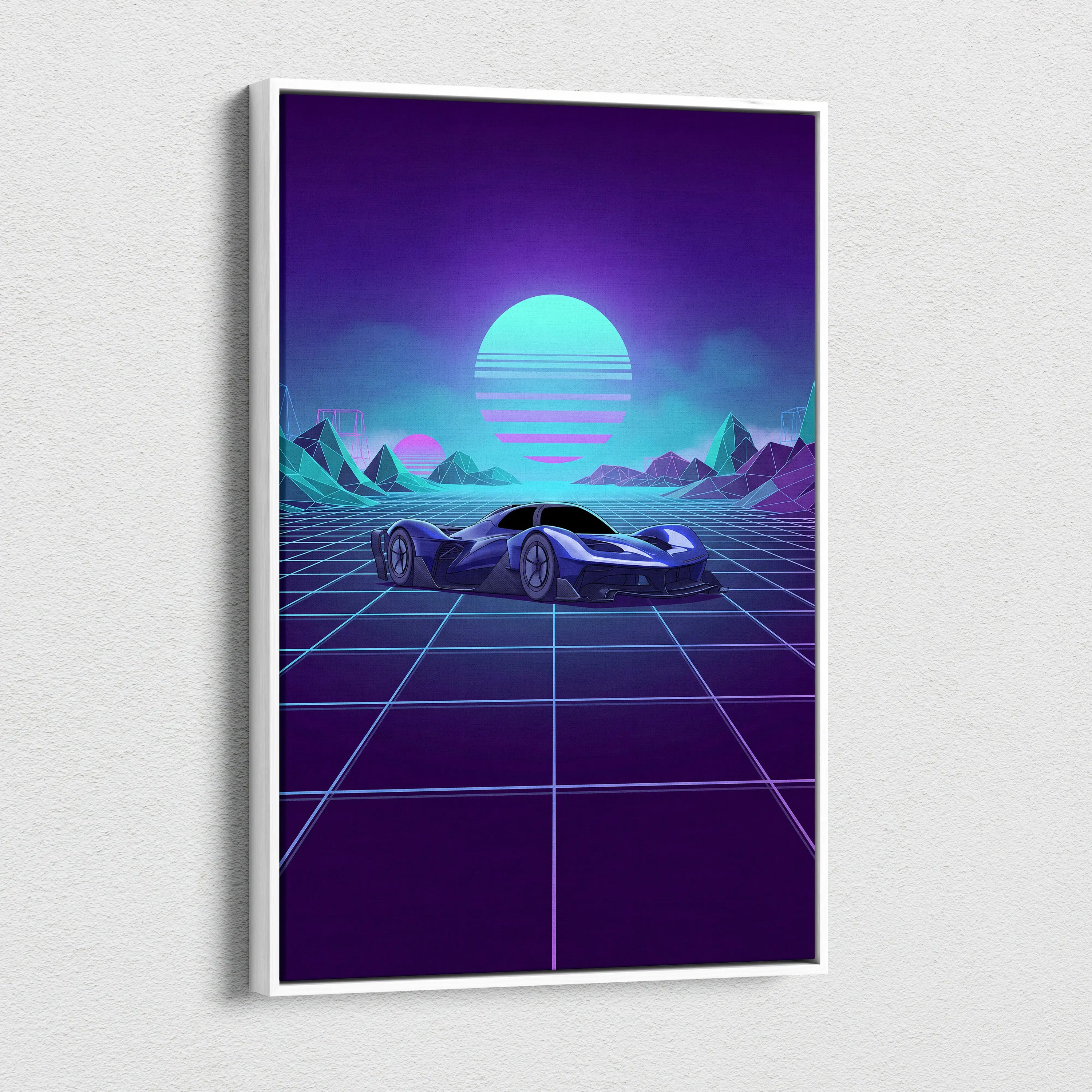 Red Bull RB17 Inspired Blue Purple Canvas Wall Art Vaporwave Hypercar Artwork Neon Grid Garage Decor Retro Futuristic Motorsport Print