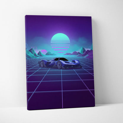 Red Bull RB17 Inspired Blue Purple Canvas Wall Art Vaporwave Hypercar Artwork Neon Grid Garage Decor Retro Futuristic Motorsport Print