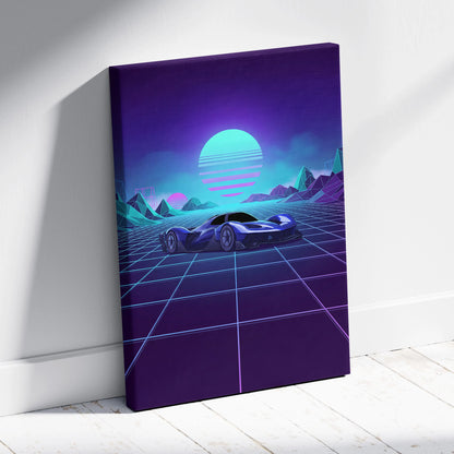 Red Bull RB17 Inspired Blue Purple Canvas Wall Art Vaporwave Hypercar Artwork Neon Grid Garage Decor Retro Futuristic Motorsport Print