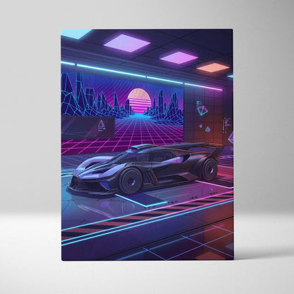 Bugatti Bolide Inspired Black Purple Canvas Wall Art Vaporwave Hypercar Artwork Neon Garage Decor Retro Futuristic Motorsport Print