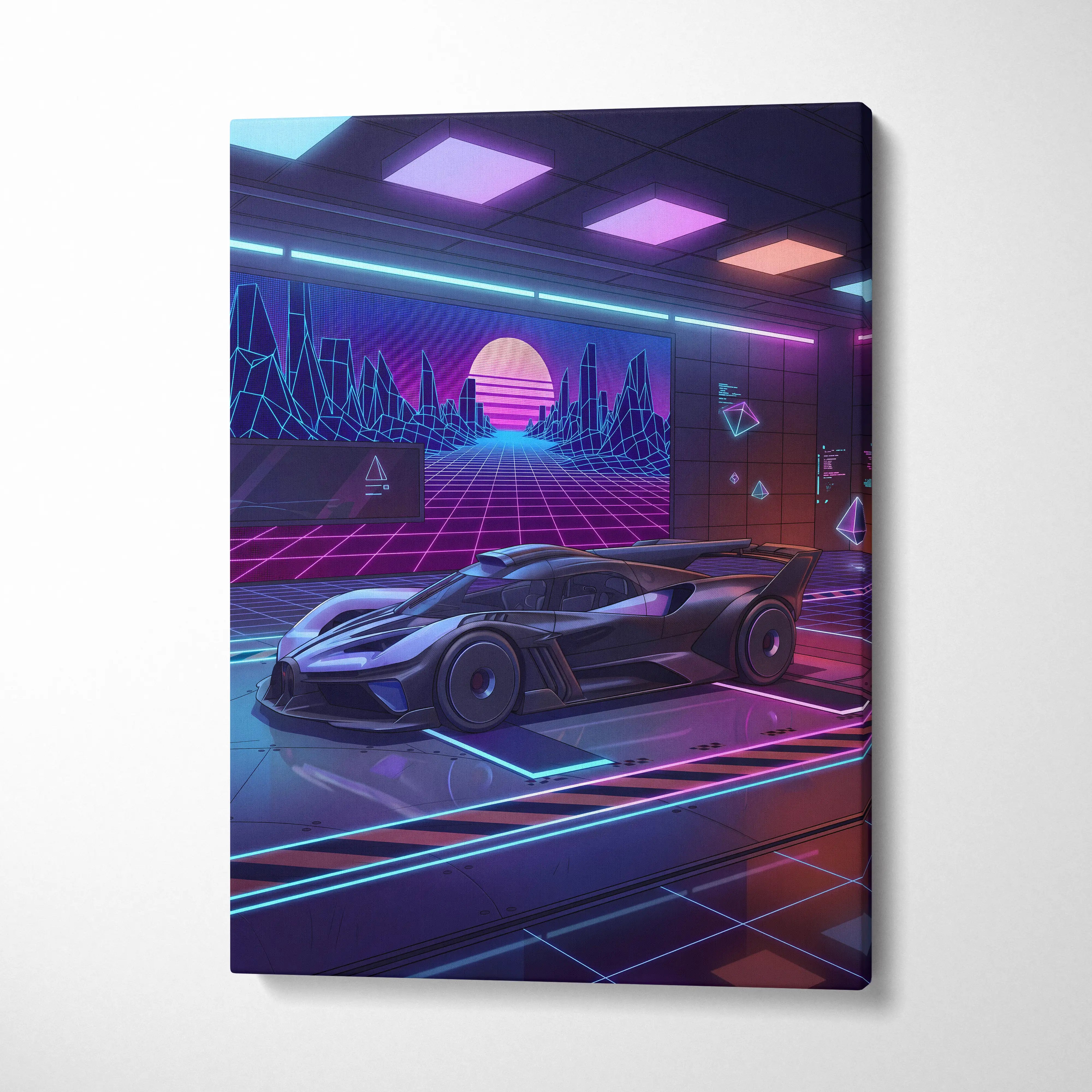 Bugatti Bolide Inspired Black Purple Canvas Wall Art Vaporwave Hypercar Artwork Neon Garage Decor Retro Futuristic Motorsport Print