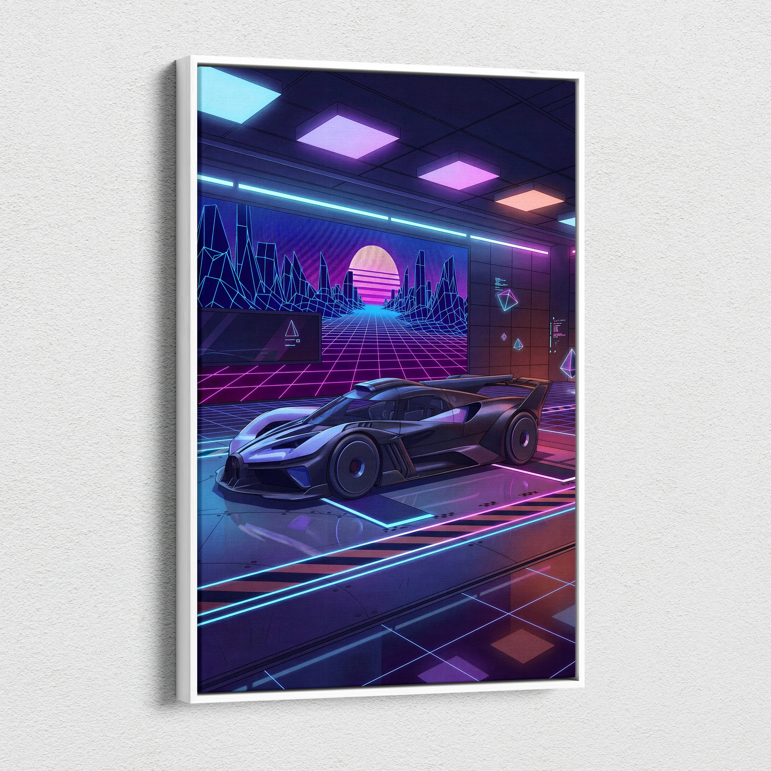 Bugatti Bolide Inspired Black Purple Canvas Wall Art Vaporwave Hypercar Artwork Neon Garage Decor Retro Futuristic Motorsport Print