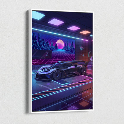 Bugatti Bolide Inspired Black Purple Canvas Wall Art Vaporwave Hypercar Artwork Neon Garage Decor Retro Futuristic Motorsport Print