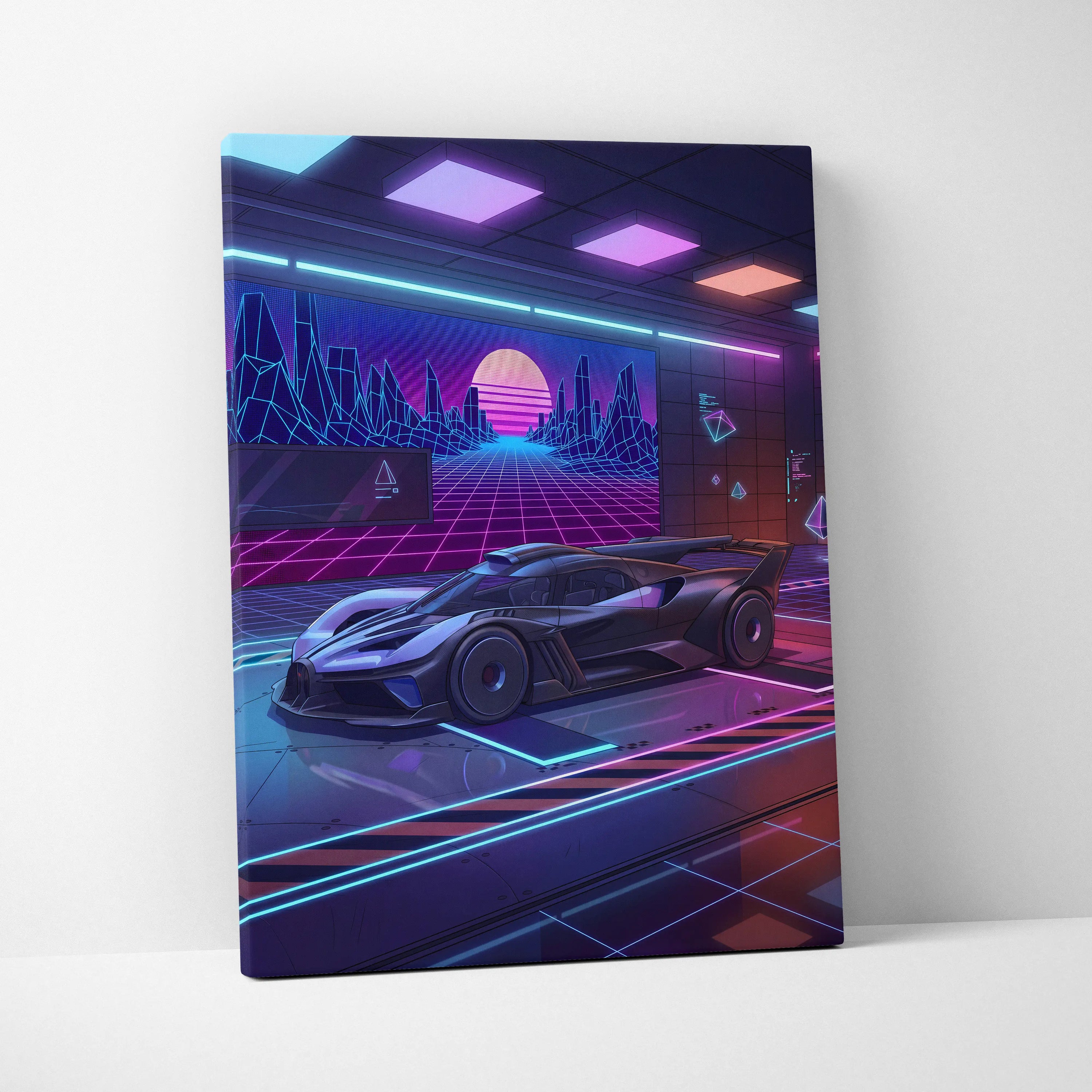 Bugatti Bolide Inspired Black Purple Canvas Wall Art Vaporwave Hypercar Artwork Neon Garage Decor Retro Futuristic Motorsport Print