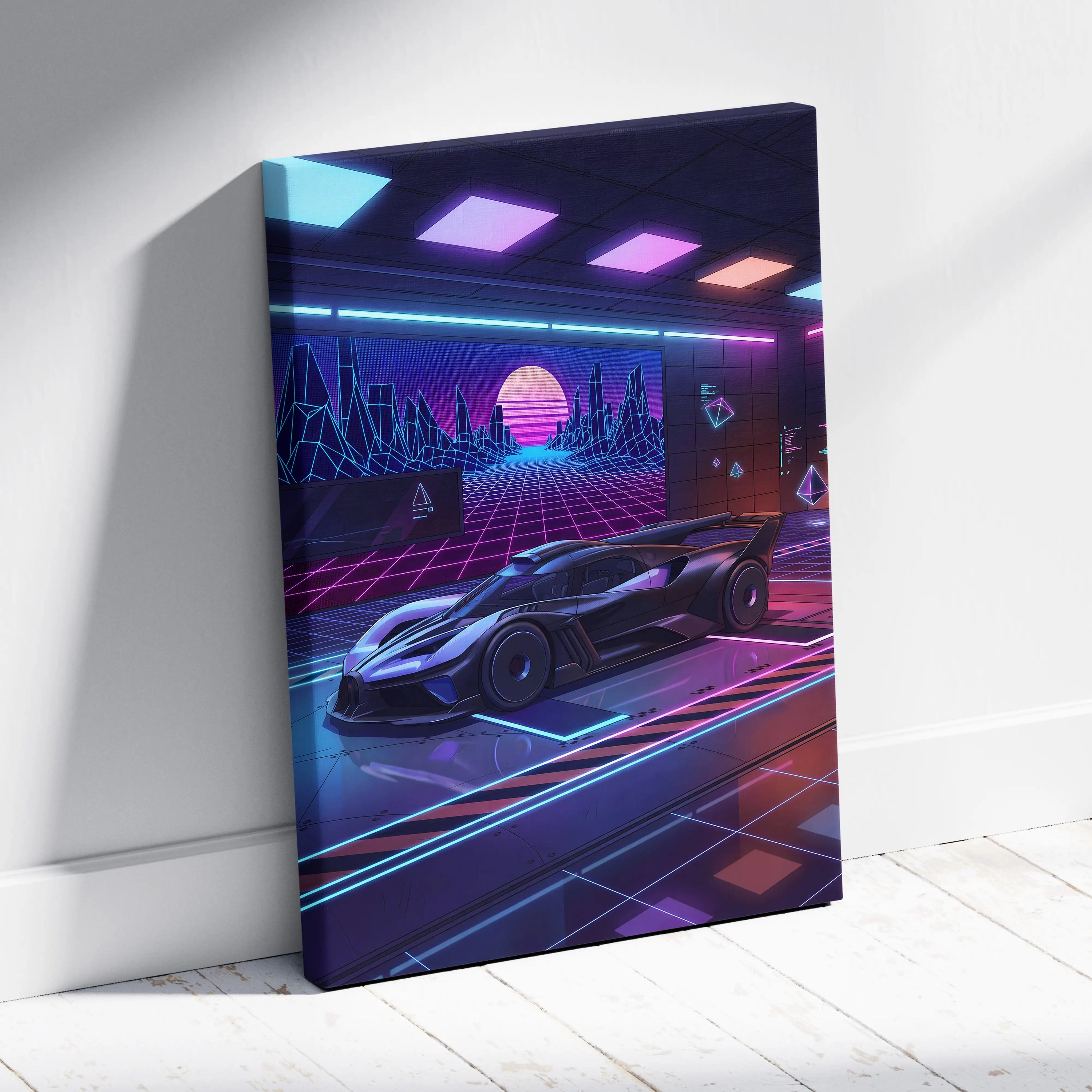Bugatti Bolide Inspired Black Purple Canvas Wall Art Vaporwave Hypercar Artwork Neon Garage Decor Retro Futuristic Motorsport Print