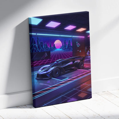 Bugatti Bolide Inspired Black Purple Canvas Wall Art Vaporwave Hypercar Artwork Neon Garage Decor Retro Futuristic Motorsport Print