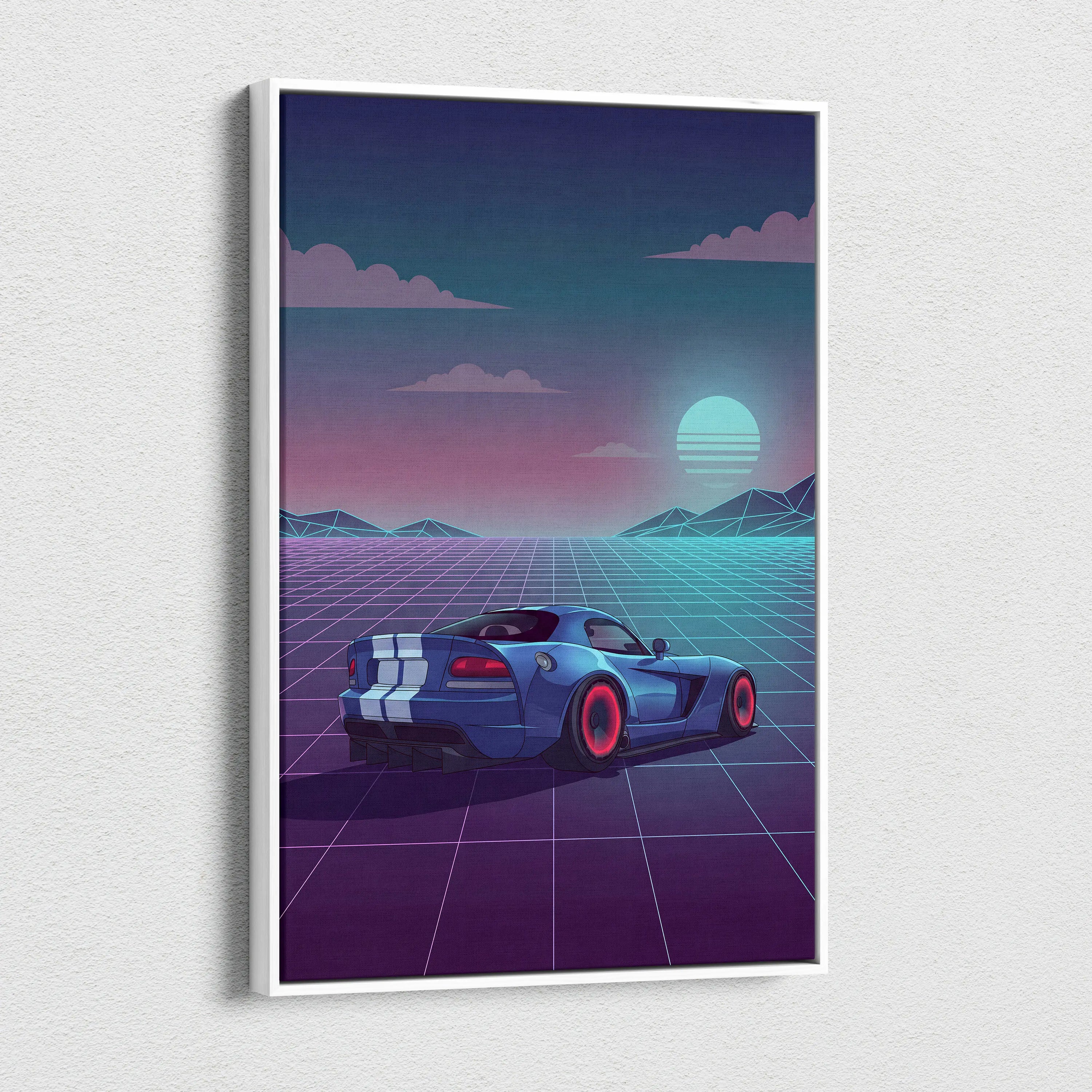 Dodge Viper Inspired Vaporwave Canvas - Car Neon Pink Teal Living Room Vaporwave Dreamy Nostalgic Retro Grid Canvas Print