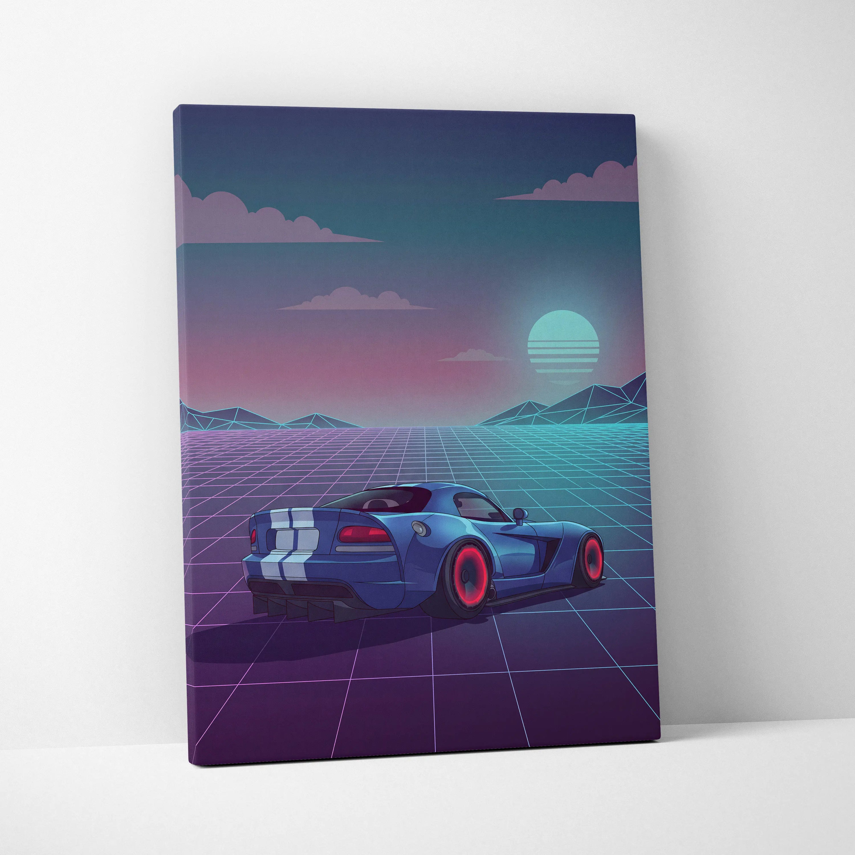 Dodge Viper Inspired Vaporwave Canvas - Car Neon Pink Teal Living Room Vaporwave Dreamy Nostalgic Retro Grid Canvas Print
