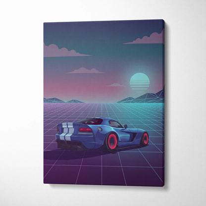 Dodge Viper Inspired Vaporwave Canvas - Car Neon Pink Teal Living Room Vaporwave Dreamy Nostalgic Retro Grid Canvas Print