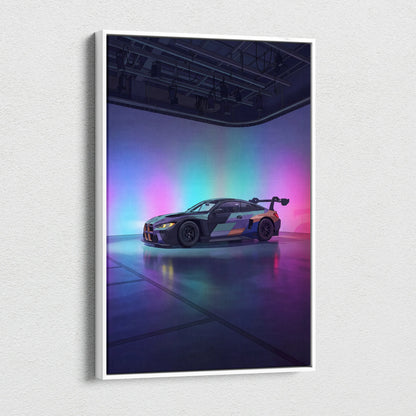 BMW M4 GT3 Inspired Vaporwave Car Canvas - Vaporwave Car Art Neon Pink Cyan Living Room Retro Nostalgic Glow Modern Retro Neon Car Wall Art Canvas