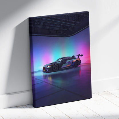 BMW M4 GT3 Inspired Vaporwave Car Canvas - Vaporwave Car Art Neon Pink Cyan Living Room Retro Nostalgic Glow Modern Retro Neon Car Wall Art Canvas