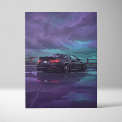 BMW M4 Inspired Vaporwave Car Canvas Neon - Car Purple Blue Neon Living Room Vaporwave Mood Nostalgic Dreamy Decor Modern Car Wall Art Canvas