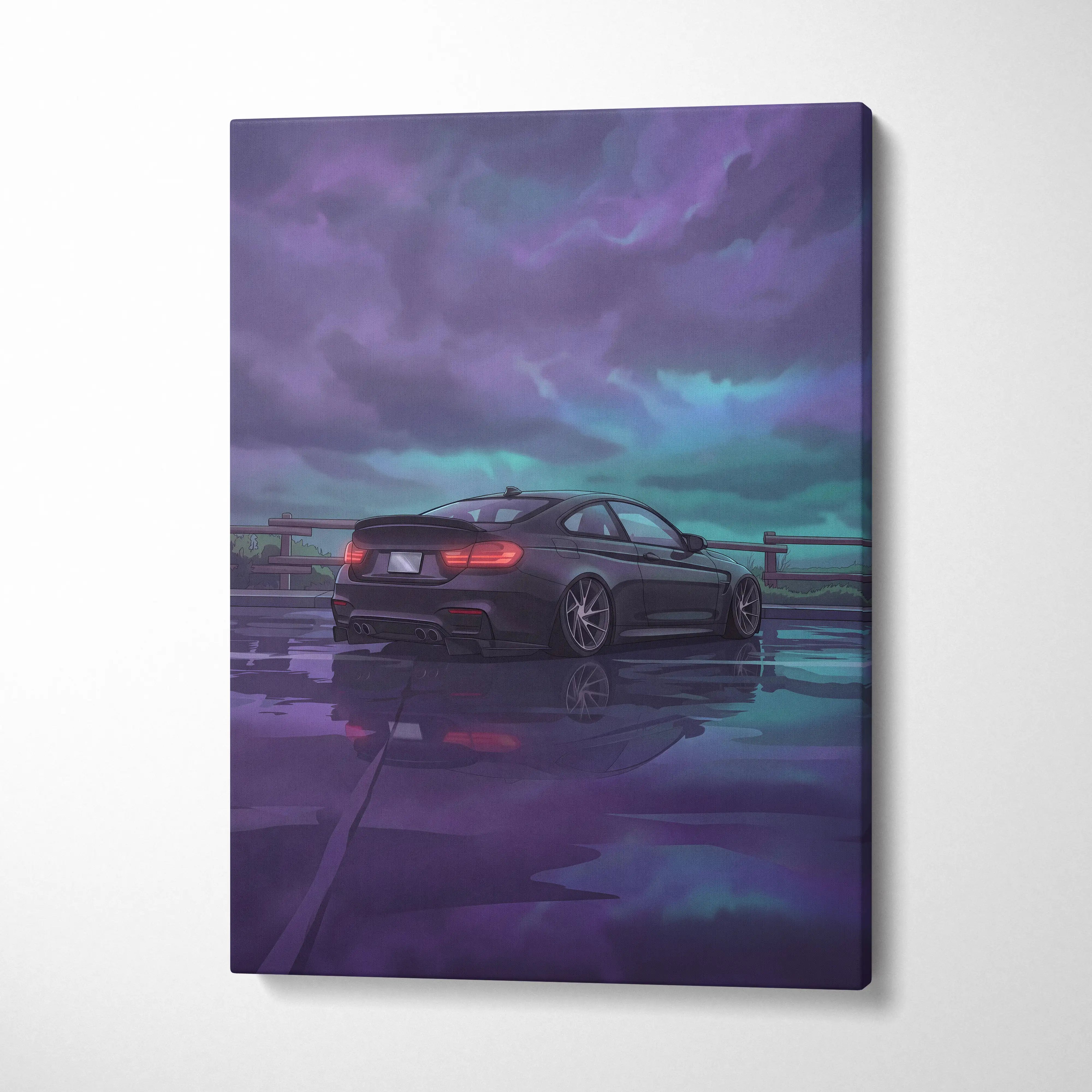 BMW M4 Inspired Vaporwave Car Canvas Neon - Car Purple Blue Neon Living Room Vaporwave Mood Nostalgic Dreamy Decor Modern Car Wall Art Canvas