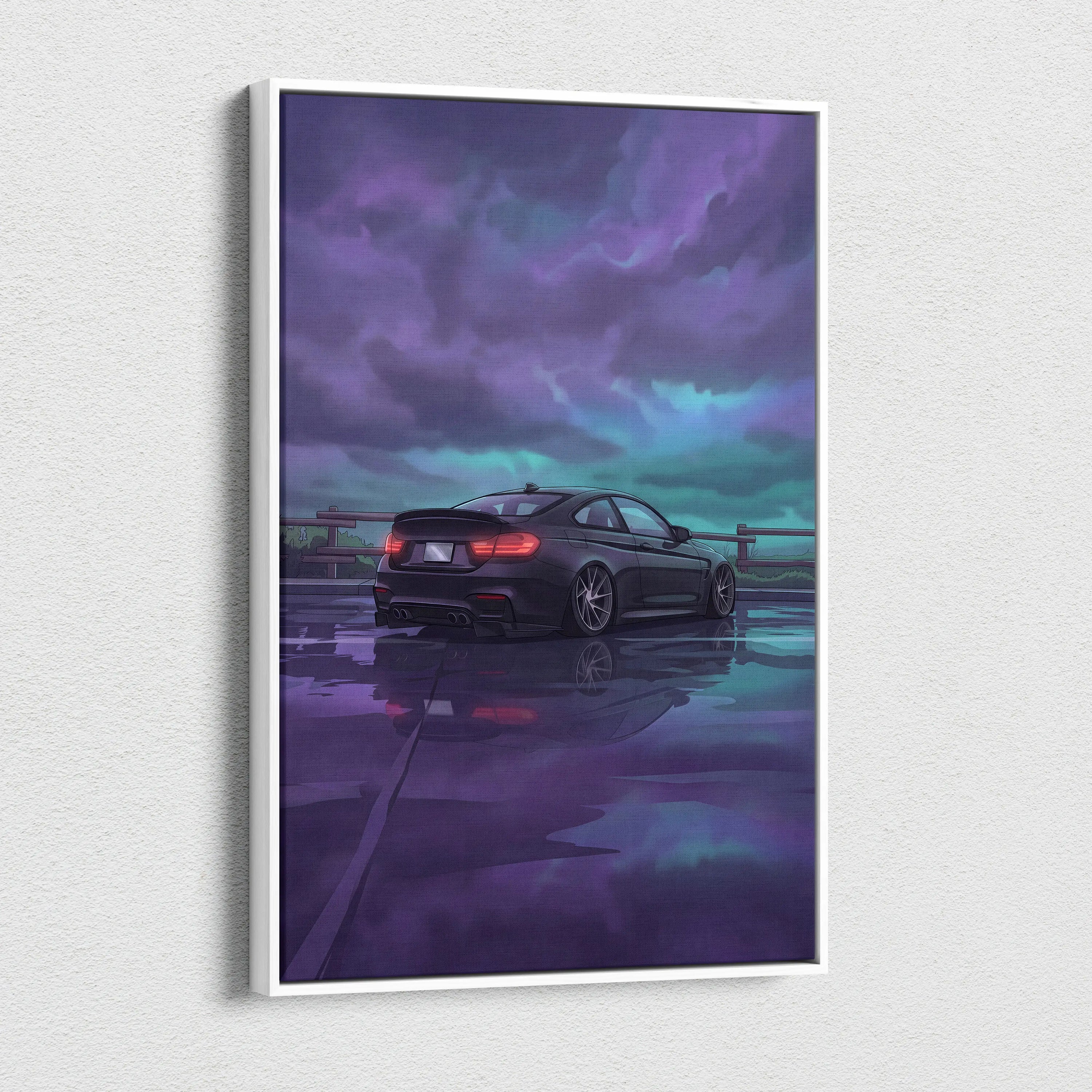 BMW M4 Inspired Vaporwave Car Canvas Neon - Car Purple Blue Neon Living Room Vaporwave Mood Nostalgic Dreamy Decor Modern Car Wall Art Canvas