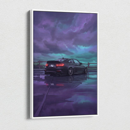 BMW M4 Inspired Vaporwave Car Canvas Neon - Car Purple Blue Neon Living Room Vaporwave Mood Nostalgic Dreamy Decor Modern Car Wall Art Canvas