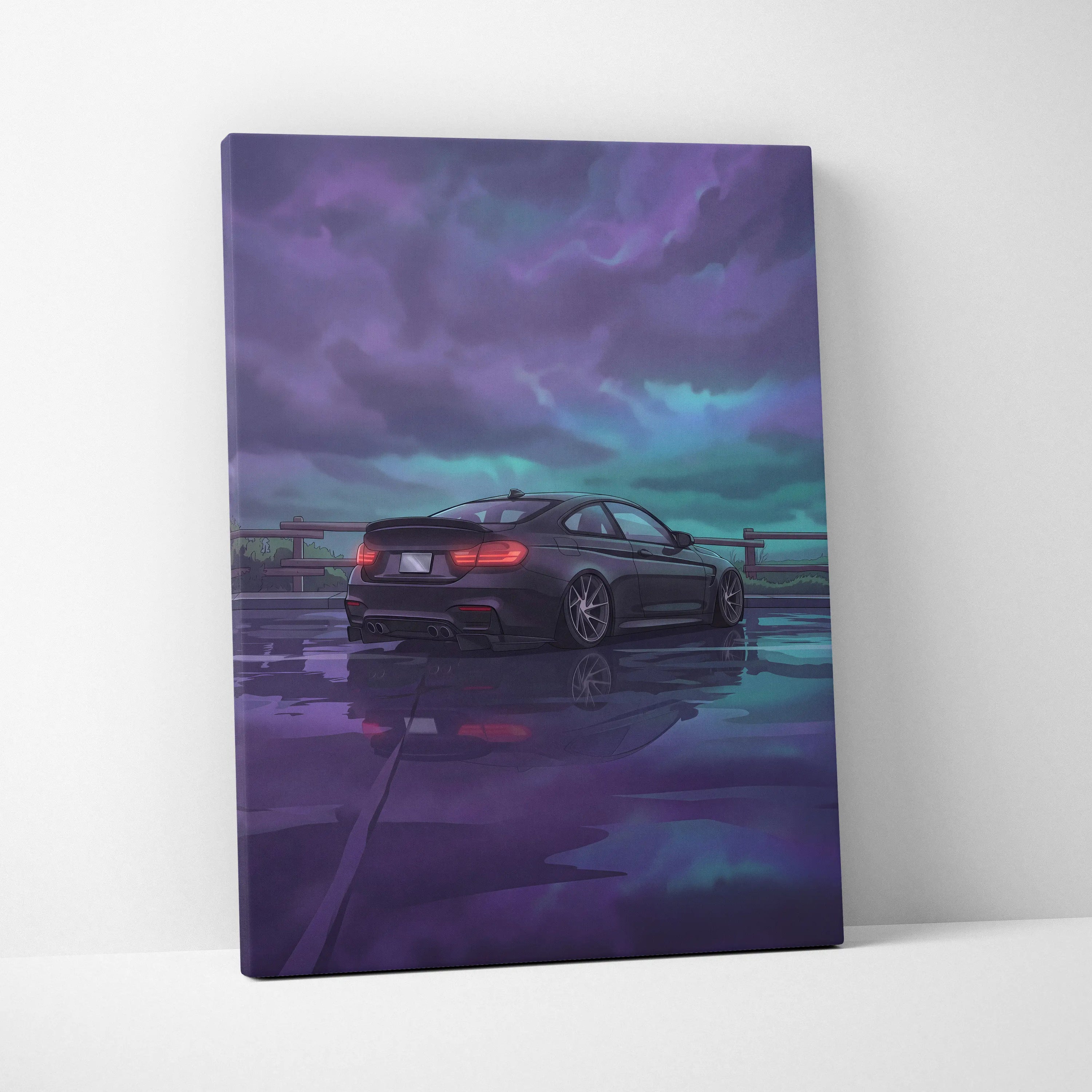 BMW M4 Inspired Vaporwave Car Canvas Neon - Car Purple Blue Neon Living Room Vaporwave Mood Nostalgic Dreamy Decor Modern Car Wall Art Canvas
