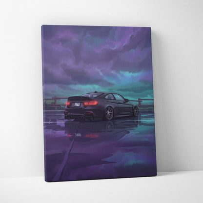 BMW M4 Inspired Vaporwave Car Canvas Neon - Car Purple Blue Neon Living Room Vaporwave Mood Nostalgic Dreamy Decor Modern Car Wall Art Canvas