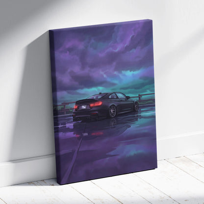 BMW M4 Inspired Vaporwave Car Canvas Neon - Car Purple Blue Neon Living Room Vaporwave Mood Nostalgic Dreamy Decor Modern Car Wall Art Canvas