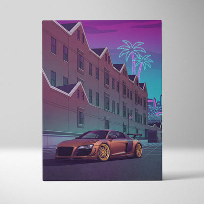 Audi R8 Inspired Vaporwave Neon Car Canvas - Vaporwave Car Canvas Pink Teal Living Room Retro Nostalgic Mood Synthwave Wall Art Canvas