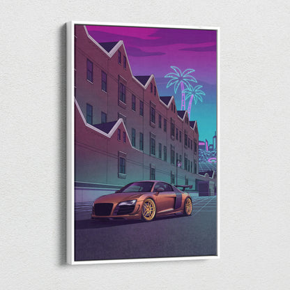 Audi R8 Inspired Vaporwave Neon Car Canvas - Vaporwave Car Canvas Pink Teal Living Room Retro Nostalgic Mood Synthwave Wall Art Canvas