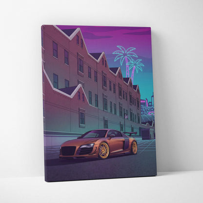 Audi R8 Inspired Vaporwave Neon Car Canvas - Vaporwave Car Canvas Pink Teal Living Room Retro Nostalgic Mood Synthwave Wall Art Canvas
