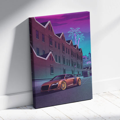 Audi R8 Inspired Vaporwave Neon Car Canvas - Vaporwave Car Canvas Pink Teal Living Room Retro Nostalgic Mood Synthwave Wall Art Canvas