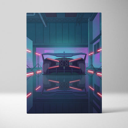 Bugatti Bolide Inspired Vaporwave Car Canvas - Car Neon Blue Pink Living Room Vaporwave Mood Nostalgic Neon Glow Retro Futurism Canvas