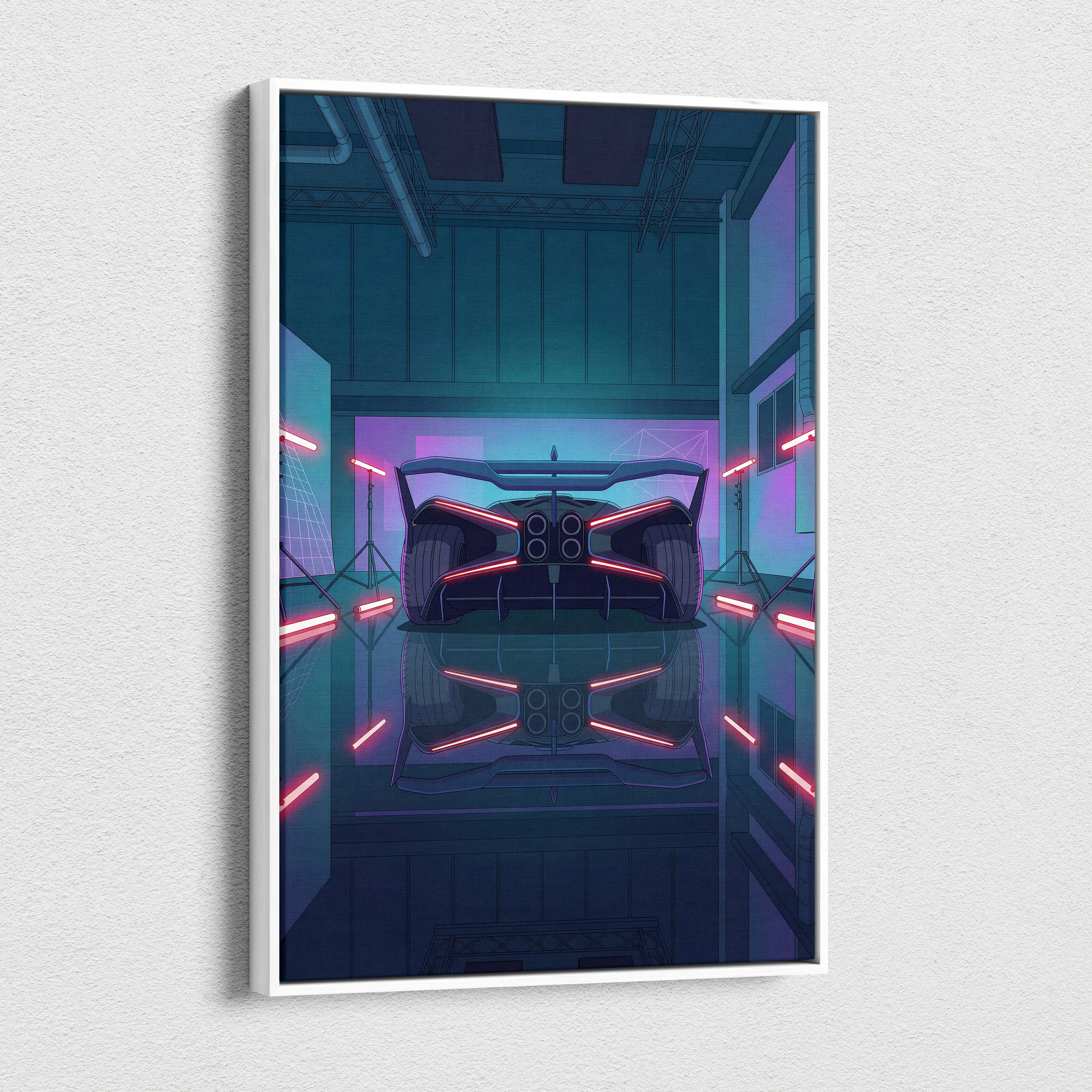 Bugatti Bolide Inspired Vaporwave Car Canvas - Car Neon Blue Pink Living Room Vaporwave Mood Nostalgic Neon Glow Retro Futurism Canvas