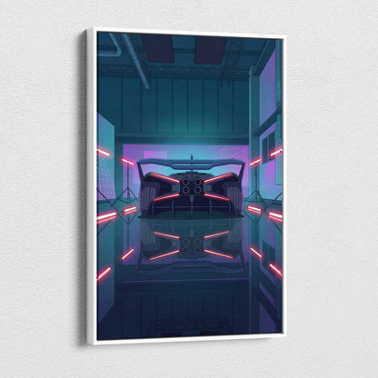 Bugatti Bolide Inspired Vaporwave Car Canvas - Car Neon Blue Pink Living Room Vaporwave Mood Nostalgic Neon Glow Retro Futurism Canvas