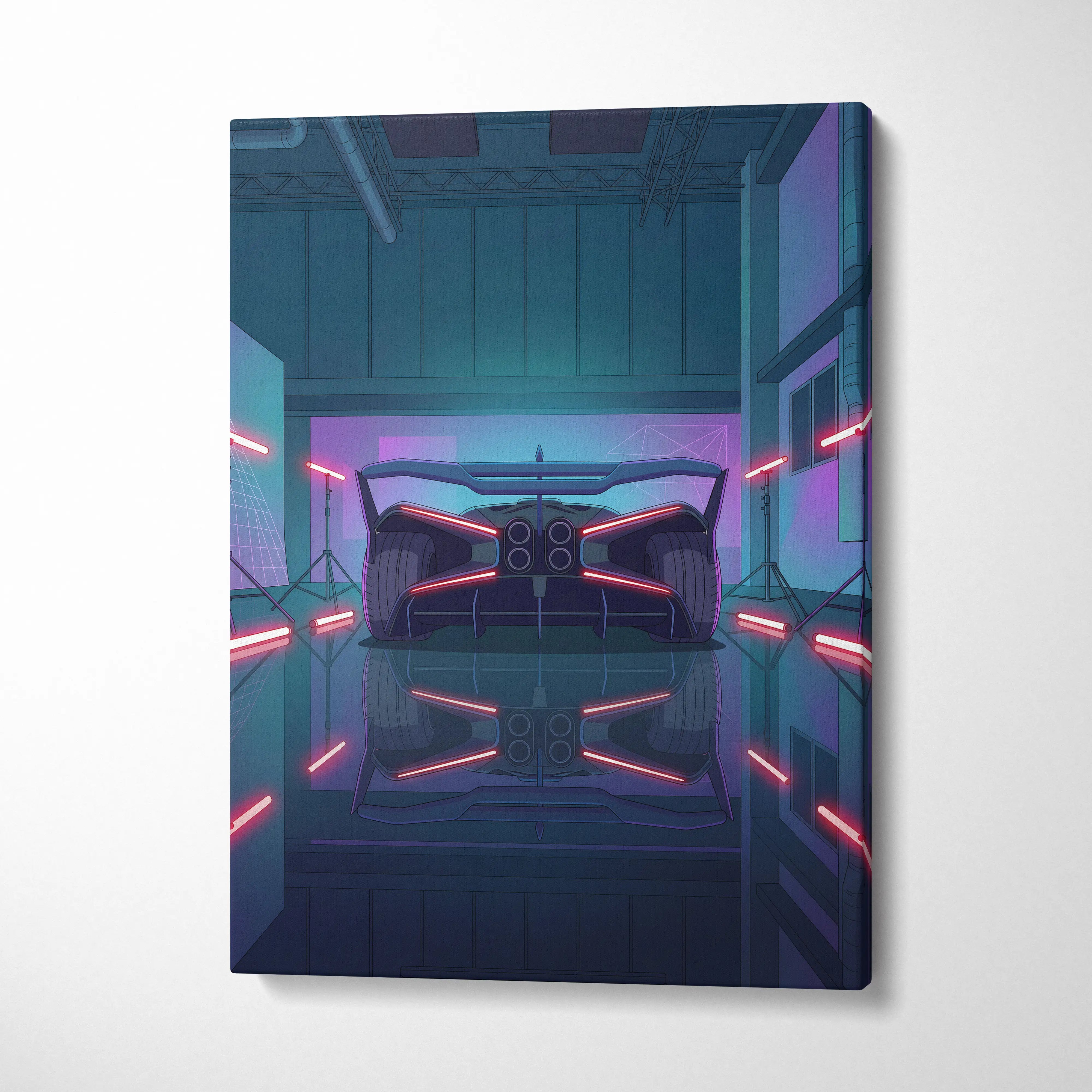 Bugatti Bolide Inspired Vaporwave Car Canvas - Car Neon Blue Pink Living Room Vaporwave Mood Nostalgic Neon Glow Retro Futurism Canvas